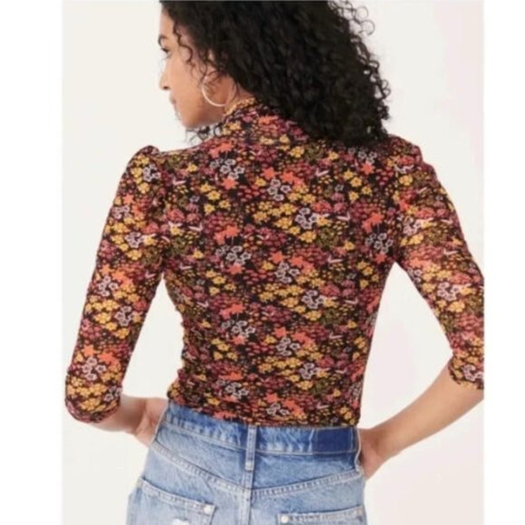 Free People Gather Tee Black Multi Color Floral Print Blouse - Picture 3 of 3
